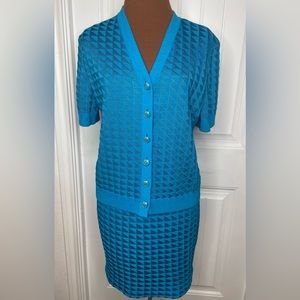 St. John Collection by Marie Gray Two Piece Skirt Suit Sz Small Aqua Turquoise